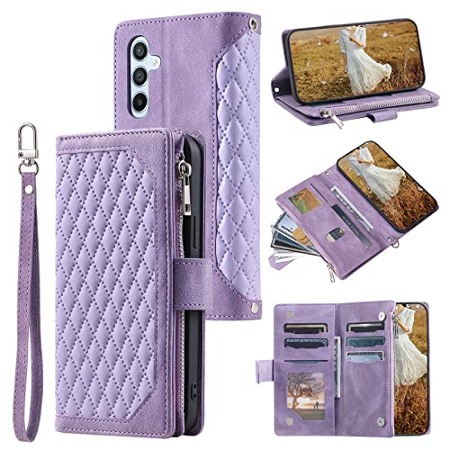 QLTYPRI Schutzhülle für Samsung Galaxy A55 5G, luxuriös, gestepptes PU-Leder, Brieftaschen-Schutzhülle mit Kartenfächern für Damen, magnetischer Reißverschluss, Handschlaufe, Ständer, stoßfest, QLTYPRI Schutzhülle für Samsung Galaxy A55 5G, luxuriös, gestepptes PU-Leder, Brieftaschen-Schutzhülle mit Kartenfächern für Damen, magnetischer Reißverschluss, Handschlaufe, Ständer, stoßfest, von QLTYPRI