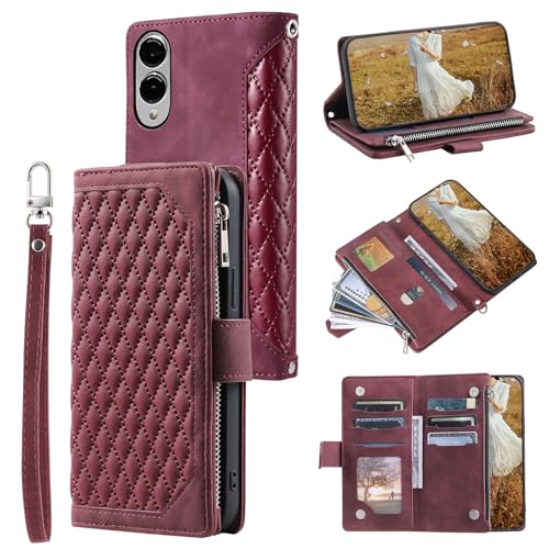 QLTYPRI Schutzhülle für Samsung Galaxy S25 Edge, luxuriös, gestepptes PU-Leder, Brieftaschen-Schutzhülle mit Kartenfächern, magnetischer Reißverschluss, Handschlaufe, Ständer, stoßfest, Weinrot QLTYPRI Schutzhülle für Samsung Galaxy S25 Edge, luxuriös, gestepptes PU-Leder, Brieftaschen-Schutzhülle mit Kartenfächern, magnetischer Reißverschluss, Handschlaufe, Ständer, stoßfest, Weinrot von QLTYPRI