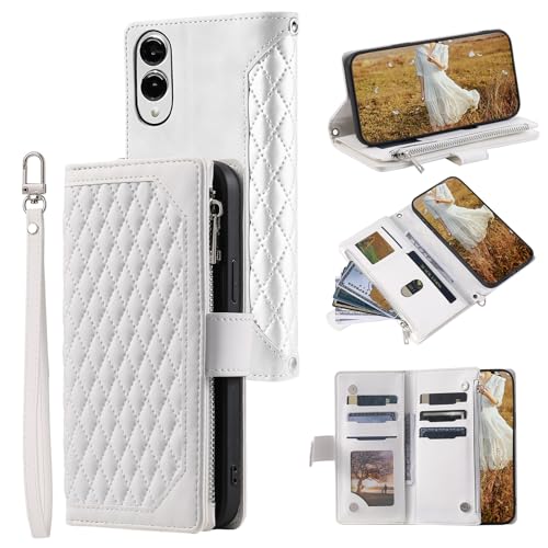 QLTYPRI Schutzhülle für Samsung Galaxy S25 Edge, luxuriös, gestepptes PU-Leder, Brieftaschen-Schutzhülle mit Kartenfächern, magnetischer Reißverschluss, Handschlaufe, Ständer, stoßfest, Weiß QLTYPRI Schutzhülle für Samsung Galaxy S25 Edge, luxuriös, gestepptes PU-Leder, Brieftaschen-Schutzhülle mit Kartenfächern, magnetischer Reißverschluss, Handschlaufe, Ständer, stoßfest, Weiß von QLTYPRI