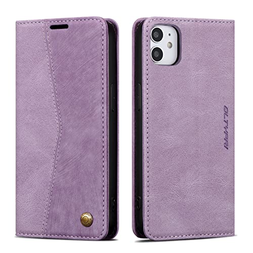 QLTYPRI Wallet Case for iPhone 11[6.1 Inch], Vintage Folio PU Leather Case with Card Slots Magnetic Closure Kickstand Flip Shockproof Phone Cover for iPhone 11 - Purple von QLTYPRI