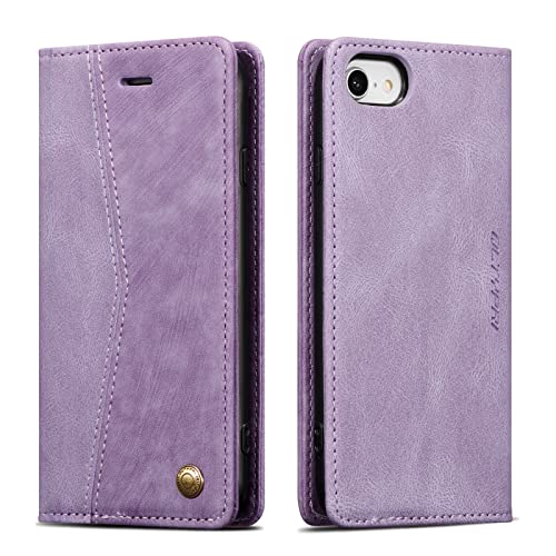 QLTYPRI Wallet Case for iPhone SE 2022 5G/iPhone 8/iPhone 7, Vintage Folio PU Leather Case with Card Slots Magnetic Closure Kickstand Flip Crashproof Phone Cover for iPhone 7/8/SE2/SE3-Purple von QLTYPRI