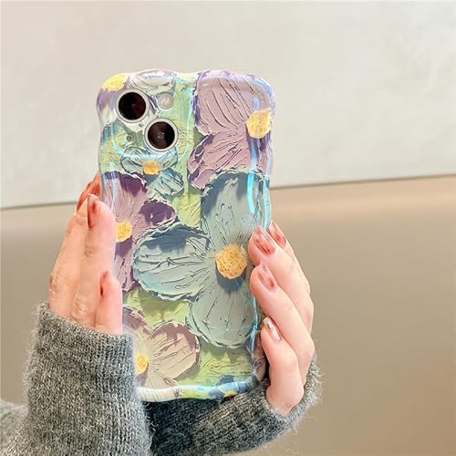 QLTYPRI für iPhone 12 Hülle Blumen 3D Ölgemälde Silikon Aesthetic Laser Blu-ray Handyhülle Lockenwelle Rahmen Case Mädchen Frauen Mode Cover Weich TPU Handy Hülle Schutzhülle für iPhone 12 -Grün von QLTYPRI