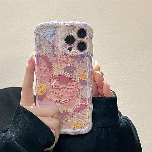 QLTYPRI für iPhone 12 Pro Hülle Blumen 3D Ölgemälde Silikon Aesthetic Laser Blu-ray Handyhülle Lockenwelle Rahmen Case Mädchen Frauen Mode Cover Weich TPU Handy Hülle Schutzhülle -Rosa von QLTYPRI