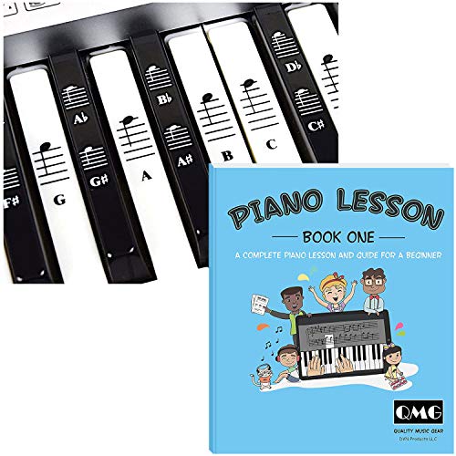 Klavier- und Keyboard-Aufkleber und kompletter Musikunterricht und Anleitungsbuch für Kinder und Anfänger; entworfen und gedruckt in den USA von QMG