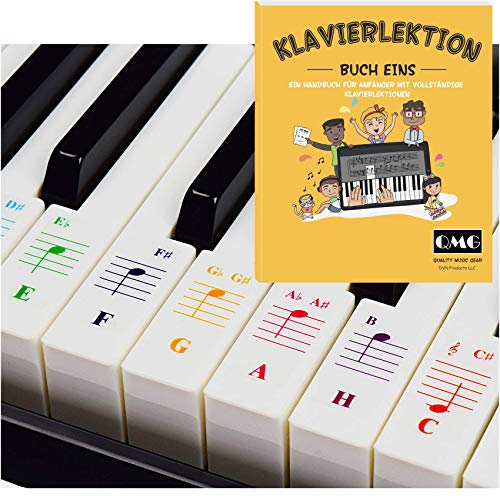 QMG Farbige Klavier- und Keyboard-Aufkleber und vollständige Klavierlektionen mit farbigen Noten und Leitfaden für Kinder und Anfänger Durchsichtig von QMG