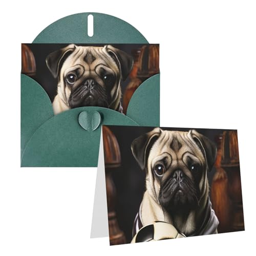 Grußkarte, Dankeskarten mit Umschlägen, blanko, 10,2 x 15,2 cm, Geburtstagskarten, Mops, Hunde mit Fußball, Fußball, Hochzeitskarten, Trauerkarten, lustige Karten für alle Anlässe von QMNEHJ