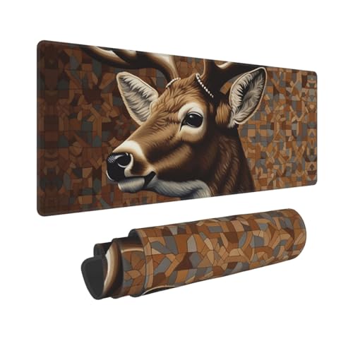 Großes Gaming-Mauspad mit rutschfester Gummiunterseite, Hirsch auf braunem Hintergrund, Mauspad mit genähtem Rand, erweiterte Schreibtischunterlage für Laptop, 30,5 x 80 cm, Schreibtischunterlage für Großes Gaming-Mauspad mit rutschfester Gummiunterseite, Hirsch auf braunem Hintergrund, Mauspad mit genähtem Rand, erweiterte Schreibtischunterlage für Laptop, 30,5 x 80 cm, Schreibtischunterlage für von QMNSEHF