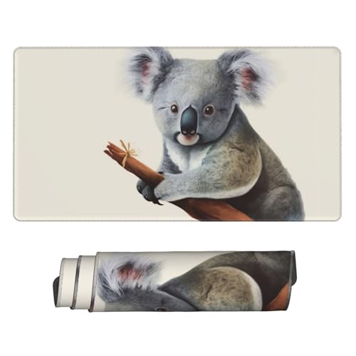 Großes Gaming-Mauspad mit rutschfester Gummiunterseite, Koala und Schmetterling, Mauspad mit genähtem Rand, erweiterte Schreibtischunterlage für Laptop, Schreibtischunterlage 40,6 x 74,9 cm, von QMNSEHF