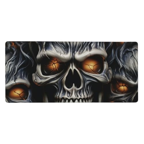 Großes Gaming-Mauspad mit rutschfester Gummiunterseite, cooles böses Totenkopf-Mauspad mit genähtem Rand, erweiterte Schreibtischunterlage für Laptop, Schreibtischunterlage 39,9 x 89,9 cm, von QMNSEHF