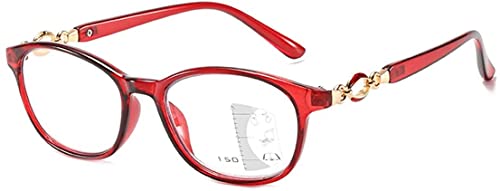 Photochrome Lesebrille, Bifokal Gleitsichtbrille, Blaulichtfilter Computerbrille, Sehstärke Sonnenbrille, Damen Vintage Brille, Entspiegelt Dioptrie +1,00 Bis +3,00 Red,+2.00 von QMZDXH