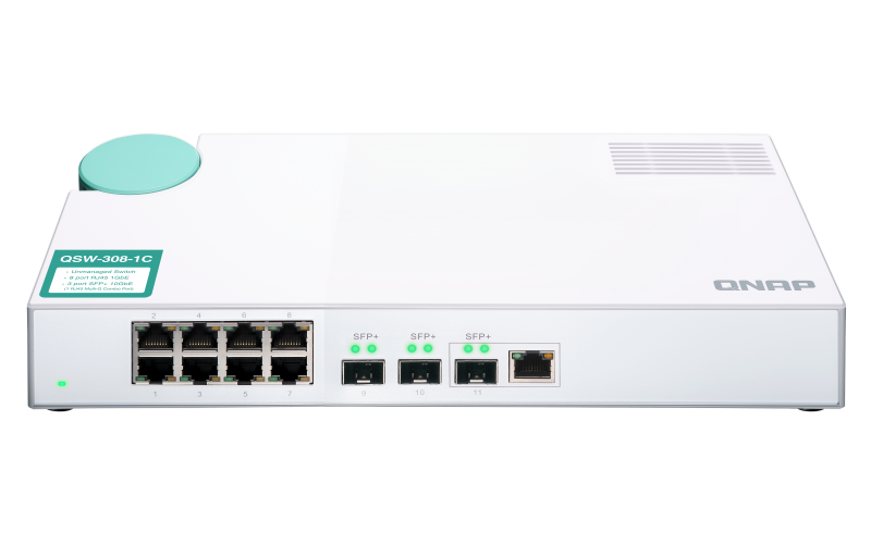QNAP QSW-308-1C - Switch - nicht verwaltet - 2 x 10 Gigabit SFP+ + 1 x C 10 G-Bit SFP+ + 8 x 10/100/1000 - Desktop QNAP QSW-308-1C - Switch - nicht verwaltet - 2 x 10 Gigabit SFP+ + 1 x C 10 G-Bit SFP+ + 8 x 10/100/1000 - Desktop von QNAP
