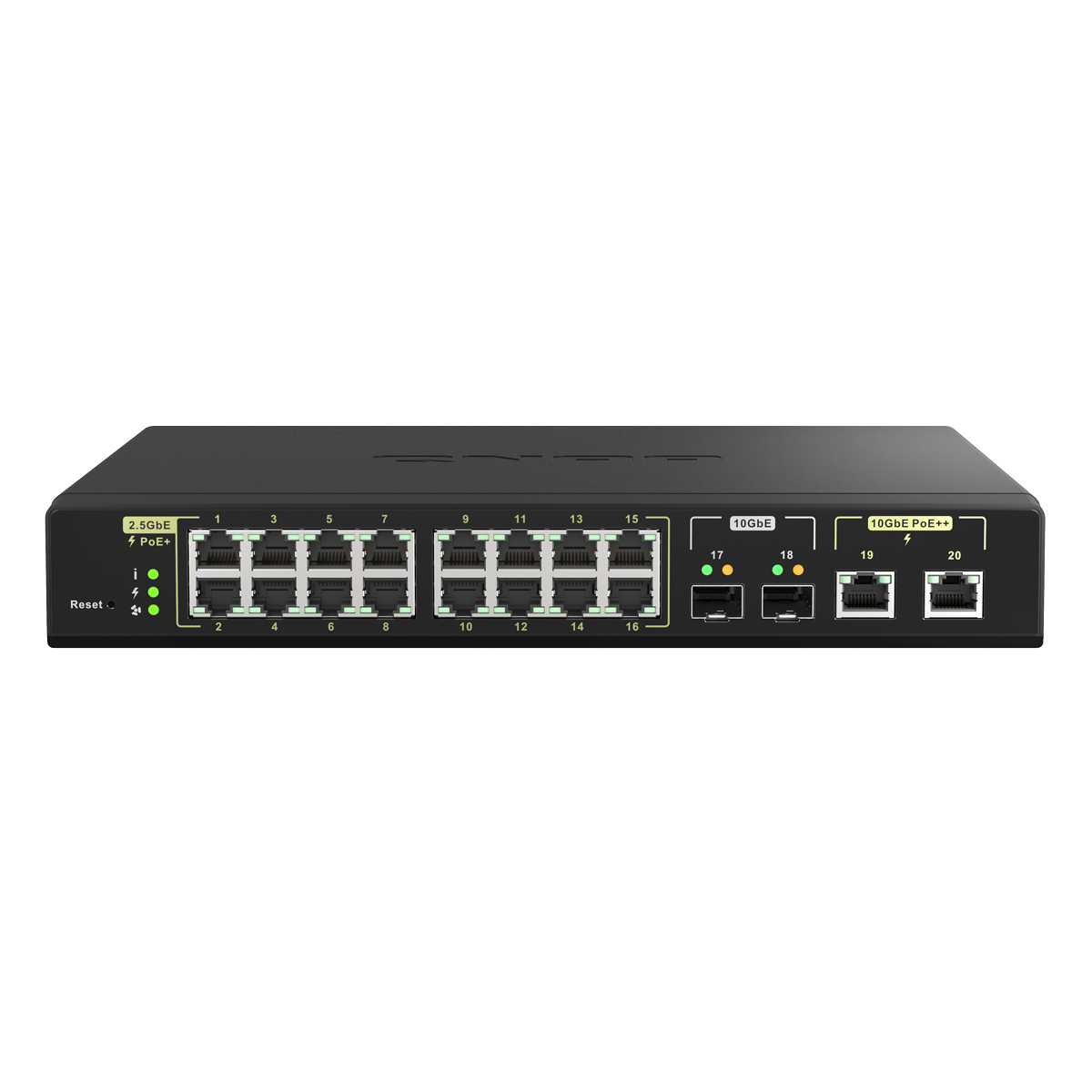 QNAP Systems QSW-M2116P-2T2S 20-Port Web Managed Switch [2x 10GbE SFP+, 2x 10GbE BASE-T, 16x 2.5GbE, PoE mit 280W Leistungsbudge von QNAP