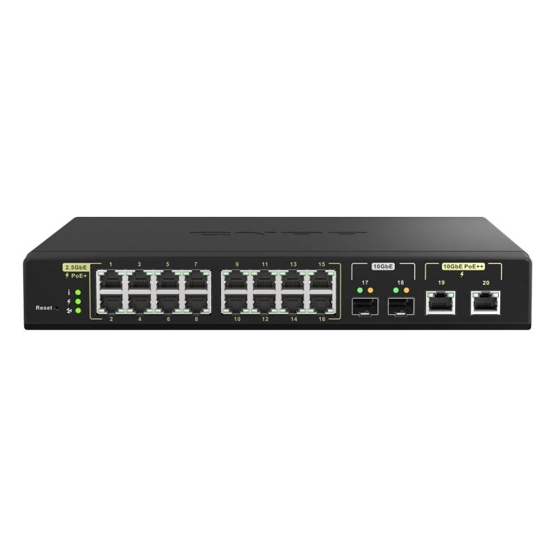 QNAP QSW-M2116P-2T2S 20-Port Web Managed Switch [2x 10GbE SFP+, 2x 10GbE BASE-T, 16x 2.5GbE, PoE mit 280W Leistungsbudge von QNAP