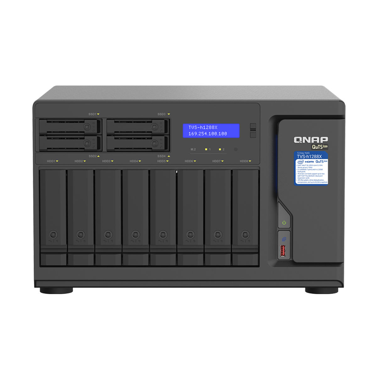 QNAP TVS-h1288X-W1250-16G NAS 12-Bay 0/8 HDD/SSD + 0/4 SSD, 2x M.2 SSD-Steckplatz, 4x 2,5 GbE, 2x 10 GbE, 5x USB 3.1, 3x PCIe-Steckplatz, 16GB RAM QNAP TVS-h1288X-W1250-16G NAS 12-Bay 0/8 HDD/SSD + 0/4 SSD, 2x M.2 SSD-Steckplatz, 4x 2,5 GbE, 2x 10 GbE, 5x USB 3.1, 3x PCIe-Steckplatz, 16GB RAM von QNAP