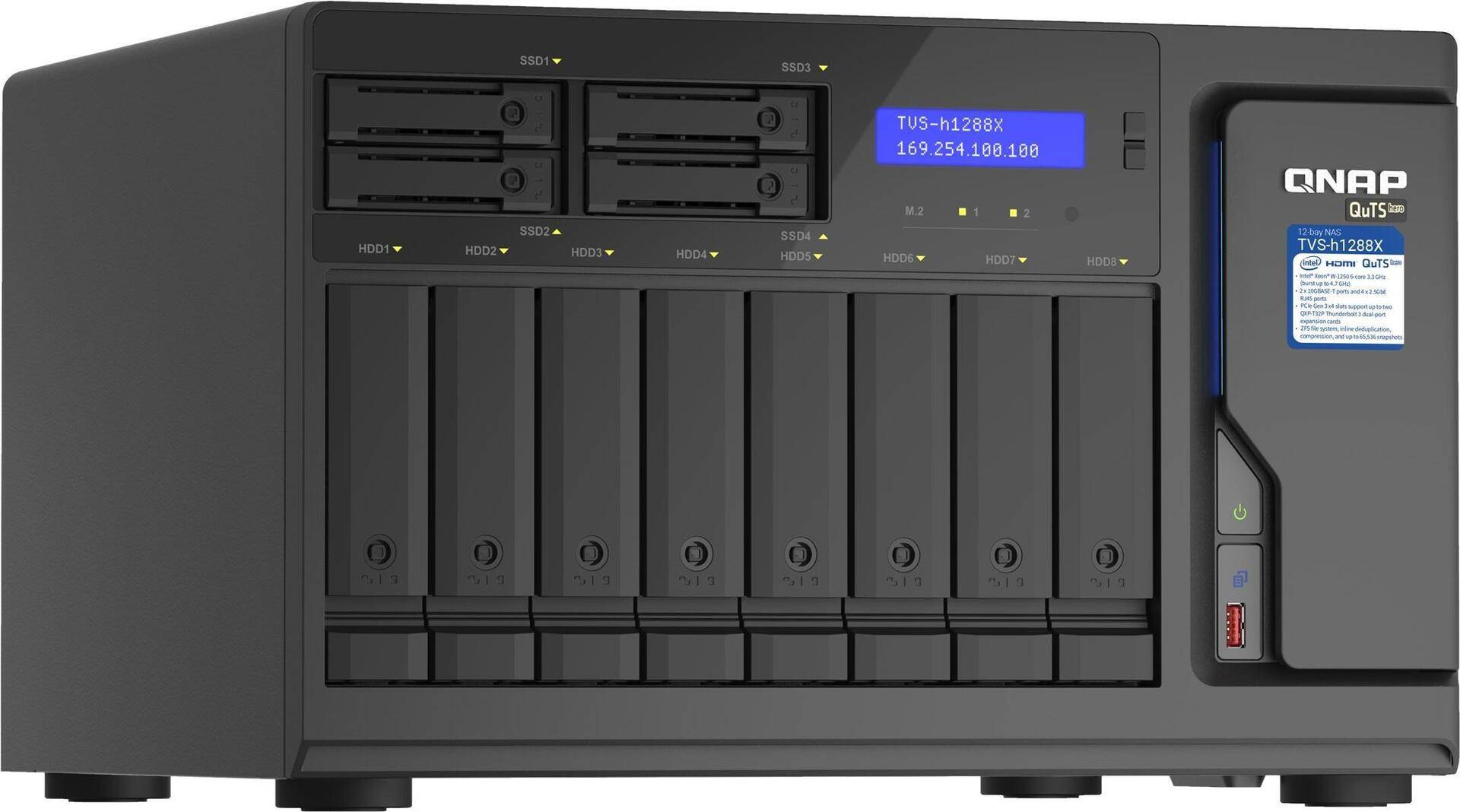 QNAP TVS-H1288X - NAS-Server - 12 Schächte - SATA 6Gb/s - RAID 0, 1, 5, 6, 10, 50, JBOD, 5 Hot Spare, 6 Hot Spare, 60, 10-Hot-Spare, RAID TP - RAM 16GB - Gigabit Ethernet / 2,5 Gigabit Ethernet / 10 Gigabit Ethernet - iSCSI (TVS-H1288X-W1250-16G) QNAP TVS-H1288X - NAS-Server - 12 Schächte - SATA 6Gb/s - RAID 0, 1, 5, 6, 10, 50, JBOD, 5 Hot Spare, 6 Hot Spare, 60, 10-Hot-Spare, RAID TP - RAM 16GB - Gigabit Ethernet / 2,5 Gigabit Ethernet / 10 Gigabit Ethernet - iSCSI (TVS-H1288X-W1250-16G) von QNAP