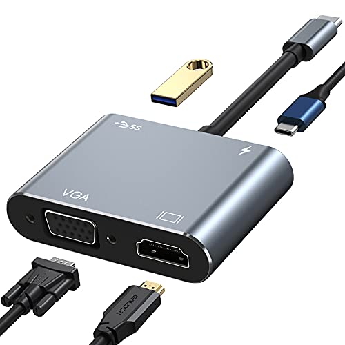 QNINE 4 in 1 USB C Hub 4-Port Aluminium USB C Adapter mit 4K HDMI, 1080P VGA für Type-C Geräte von QNINE