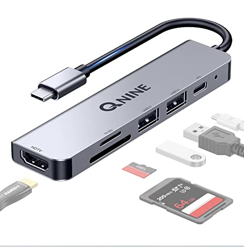 QNINE USB C Hub 6 in 1 USB C Adapter mit 4K HDMI Ausgang, USBx2, 100W PD, SD/TF Kartenleser, 1080P VGA, 6-Ports Aluminium USB C kompatibel für Laptop und andere Typ- C- Geräte von QNINE
