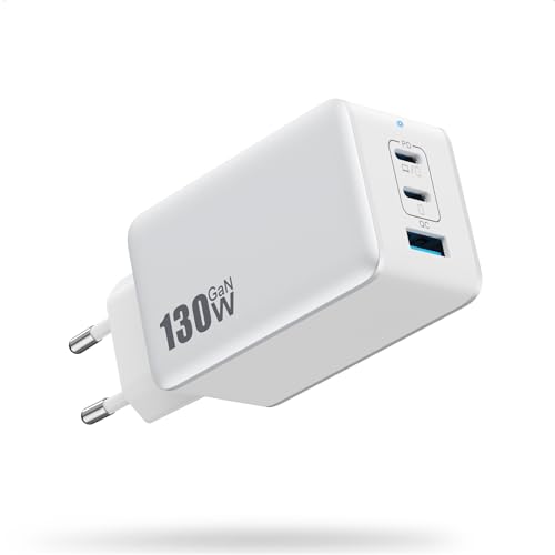 130W USB C Ladegerät, GaN IV 3-Port USB Netzteil, 65W Schnellladegerät Mehrfach PD QC PPS Ladestecker Type C Adapter für MacBook Pro, iPhone 16/15/14, iPad Pro, SteamDeck, Galaxy S23, Dell-Weiß 130W USB C Ladegerät, GaN IV 3-Port USB Netzteil, 65W Schnellladegerät Mehrfach PD QC PPS Ladestecker Type C Adapter für MacBook Pro, iPhone 16/15/14, iPad Pro, SteamDeck, Galaxy S23, Dell-Weiß von QODJN