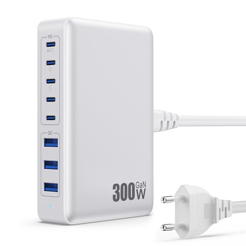 300W USB C Ladegerät Mehrfach, 8 Ports Schnellladegerät Ladestation Mit 5 USB-C und 3 USB-A Charger PD PPS 100W Netzteil für Laptop, MacBook, iPad, iPhone 16/15/14...Sumsung usw-Weiß 300W USB C Ladegerät Mehrfach, 8 Ports Schnellladegerät Ladestation Mit 5 USB-C und 3 USB-A Charger PD PPS 100W Netzteil für Laptop, MacBook, iPad, iPhone 16/15/14...Sumsung usw-Weiß von QODJN