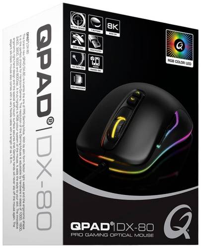 QPAD DX80 Gaming-Maus USB Optisch Schwarz, RGB 7 Tasten 1000 dpi, 1600 dpi, 2400 dpi, 3200 dpi, 5000 von QPAD