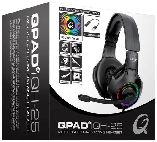 QPAD QH25 Gaming Over Ear Headset kabelgebunden 7.1 Surround Schwarz, RGB von QPAD