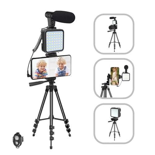 QPLOVE Smartphone Video Kit, Video Shoot Kit, Handy Video Vlog Kit mit Mikrofon, LED Lichter, Teleskopstativ, für Android, iPhone, Kamera, Fotografie, Videograph, YouTube, Live Broadcast von QPLOVE