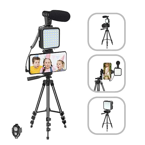 QPLOVE Video-Set Smartphone, Videoaufnahme-Set, Vlog mit Mikrofon, LED-Licht, Telefonhalterung, einziehbares Stativ, für Kamera, Fotografie, Youtube, Tiktok, Shoot, Live Stream von QPLOVE