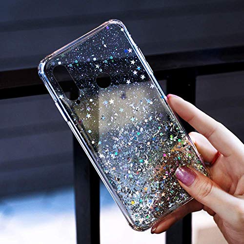 Handyhülle Kompatibel mit Huawei P30 Lite Glitzer Hülle Silikon Tpu Glänzend Bling Stern Muster Shiny Ultra dünn Weiche TPU Schutzhülle Stoßfest Bumper Case Handytasche,Klar von QPOLLY