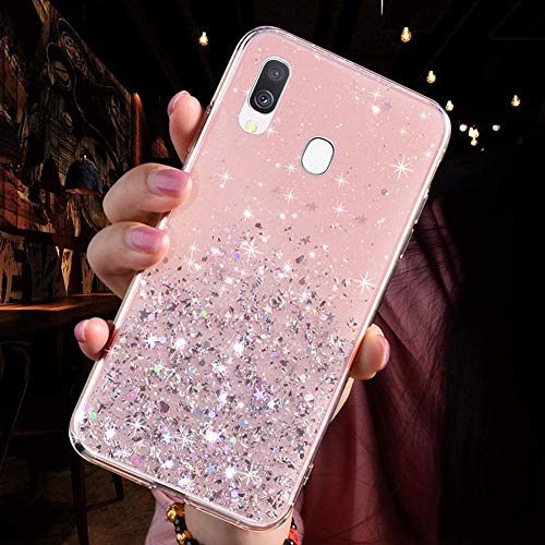 Handyhülle Kompatibel mit Samsung Galaxy A40 Glitzer Hülle Silikon Tpu Glänzend Bling Stern Muster Shiny Ultra dünn Weiche TPU Schutzhülle Stoßfest Bumper Case Handytasche,Rosa von QPOLLY