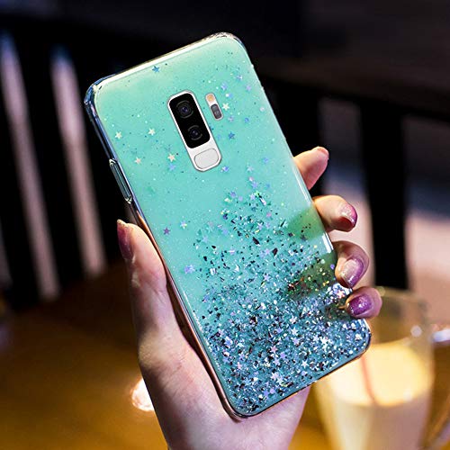 JAWSEU Handyhülle Kompatibel mit Samsung Galaxy S9 Plus Glitzer Hülle Silikon Tpu Glänzend Bling Stern Muster Shiny Ultra dünn Weiche TPU Schutzhülle Stoßfest Bumper Case Handytasche,Grün von QPOLLY