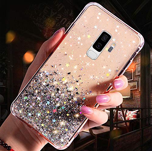 JAWSEU Handyhülle Kompatibel mit Samsung Galaxy S9 Plus Glitzer Hülle Silikon Tpu Glänzend Bling Stern Muster Shiny Ultra dünn Weiche TPU Schutzhülle Stoßfest Bumper Case Handytasche,Klar von QPOLLY