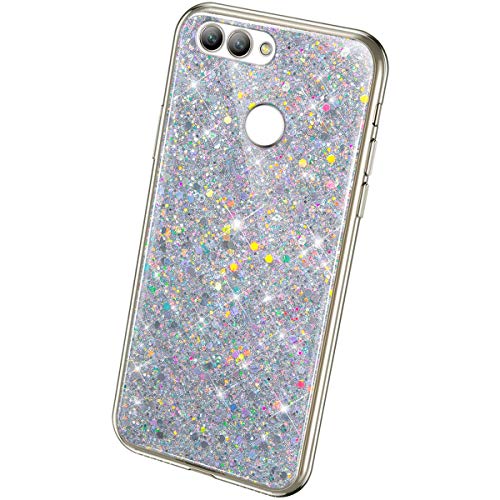 QPOLLY Glitzer Hülle Kompatibel mit Huawei Nova 2,Kristall Glänzend Strass Diamant Silikon Schutzhülle Luxus Crystal Clear TPU Silikon Handytasche Handyhülle Case für Huawei Nova 2,Silber von QPOLLY