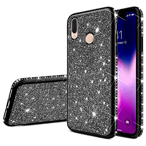 QPOLLY Glitzer Hülle Kompatibel mit Huawei P20 Lite,Bling Strass Diamant Kristall Silikon Schutzhülle Ultra Dünn Überzug TPU Durchsichtig Tasche Handyhülle für Huawei P20 Lite,Schwarz von QPOLLY