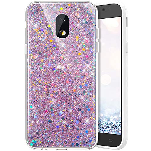 QPOLLY Glitzer Hülle Kompatibel mit Samsung Galaxy J7 2017,Kristall Glänzend Strass Diamant Silikon Schutzhülle Crystal Clear TPU Silikon Handytasche Handyhülle Case für Galaxy J730,Pink von QPOLLY