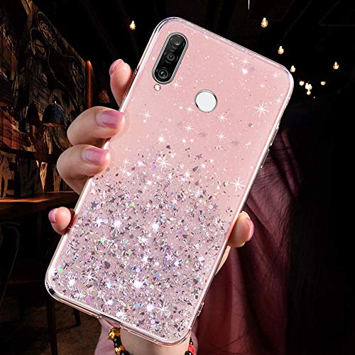 QPOLLY Handyhülle Kompatibel mit Huawei P30 Lite Glitzer Hülle Silikon TPU Glänzend Bling Stern Muster Shiny Ultra dünn Weiche TPU Schutzhülle Stoßfest Bumper Case Handytasche,Rosa von QPOLLY