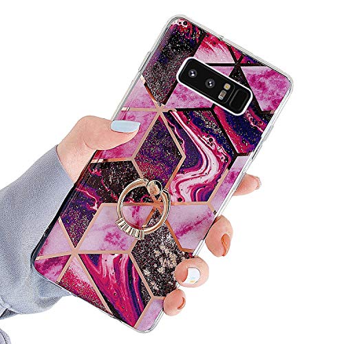 QPOLLY Handyhülle kompatibel mit Samsung Galaxy Note 8 Hülle Marmor Rose rot Glitzer Bling Shiny mit 360 Ring Ständer Ultra Dünn Weich Silikon Schutzhülle Stoßfest Bumper Hülle Tasche Case,Marble#5 von QPOLLY