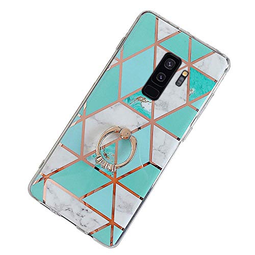 QPOLLY Handyhülle kompatibel mit Samsung Galaxy S9 Plus Hülle Marmor Grün Glitzer Bling Shiny mit 360 Ring Ständer Ultra Dünn Weich Silikon Schutzhülle Stoßfest Bumper Hülle Tasche Case,Marble#2 von QPOLLY