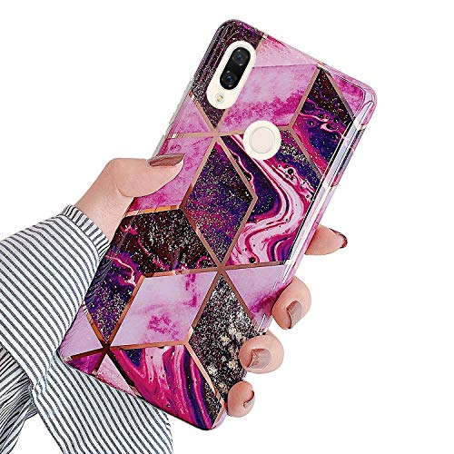 QPOLLY Handyhülle kompatibel mit Xiaomi Redmi Note 7/7 Pro Hülle Marmor Rose rot Glänzend Glitzer Bling Shiny Ultra Dünn Weich Silikon Schutzhülle Stoßfest Bumper Hülle Tasche Case,Marble#5 von QPOLLY