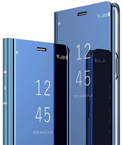 QPOLLY Hülle Kompatibel mit Huawei Y6 2019 Spiegel Handyhülle Ultra Dünn Clear View Flip Case Mirror Slim PU Leder Flip Schutzhülle handyhülle mit Standfunktion für Huawei Y6 2019,Blau von QPOLLY