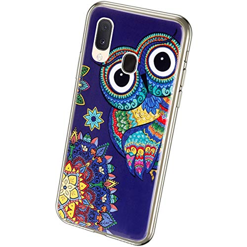 QPOLLY Kompatibel mit Samsung Galaxy A20e Hülle TPU Silikon Leuchtend Bunt bemalt Muster Luminous Handyhülle Ultra Dünn Weich TPU Schutzhülle Handy Tasche Case für Galaxy A20e,Blau Eule von QPOLLY