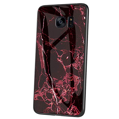 QPOLLY Kompatibel mit Samsung Galaxy S7 Hülle Marmor Muster Schutzhülle[Gehärtetes Glas]Glänzend Silikon TPU Handyhülle Tasche Case für Männer Frauen Mädchen für Galaxy S7,Rot von QPOLLY