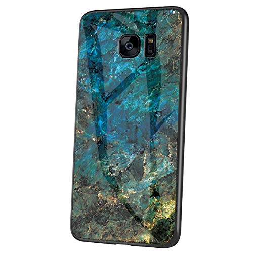 QPOLLY Kompatibel mit Samsung Galaxy S7 Hülle Marmor Muster Schutzhülle[Gehärtetes Glas]Glänzend Silikon TPU Handyhülle Tasche Case für Männer Frauen Mädchen für Galaxy S7,Smaragd von QPOLLY