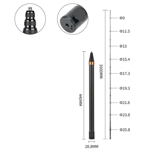 290 cm Kohlefaser -Selfie -Stick kompatibel mit Actionkameras x4 x3 ideal für Sportfotografiezubehör 290 cm Kohlefaser -Selfie -Stick kompatibel mit Actionkameras x4 x3 ideal für Sportfotografiezubehör von QPSJXN