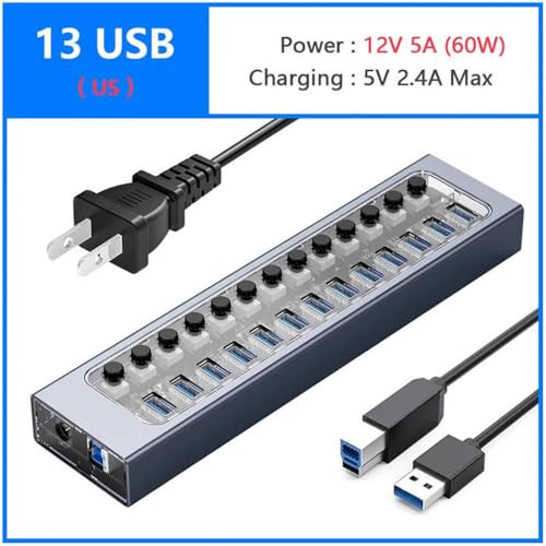 ORICO USB 3.0 Hub Splitter Docking Station Power Strip-Adapter mit Einschaltschalter Mehrere Ports für PC-Geräte(13 USB and US Plug) von QPSJXN