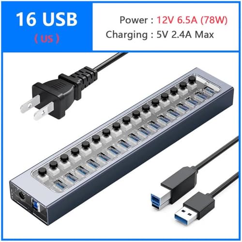 ORICO USB 3.0 Hub Splitter Docking Station Power Strip-Adapter mit Einschaltschalter Mehrere Ports für PC-Geräte(16 USB and US Plug) von QPSJXN