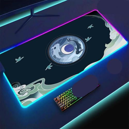 QPSJXN Large RGB KOI Fish Mouse PAD XXL Rückenbeleuchtete Spielmatte mit Yin Yang -Design für Computertastaturzubehör(CS05121) von QPSJXN