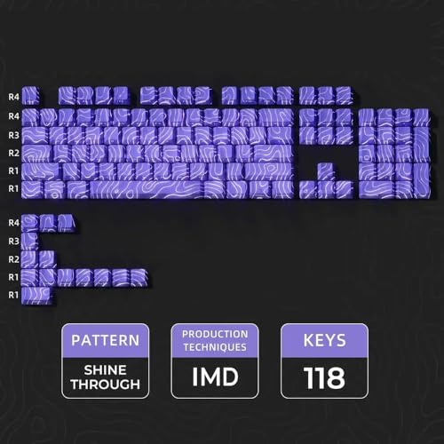 QPSJXN Topografische IMD-Tech-Schlüsselkaps 61/84/118 Tastaturen OEM-Profil Shine-Through-Design Spieler(Purple 118 Keys) von QPSJXN