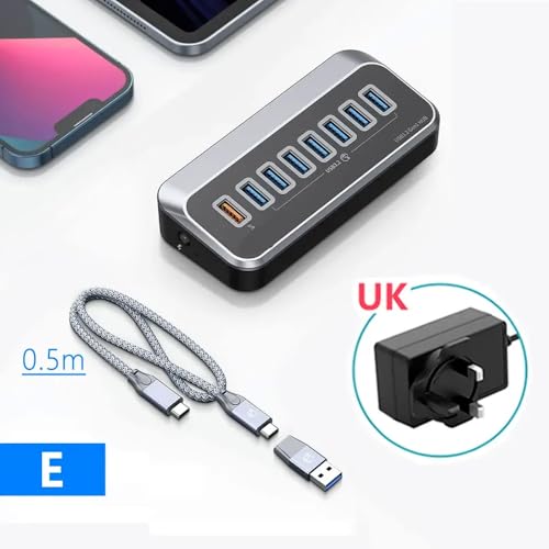 USB 3.0 Docking Station Hub mit 4/7 Slots Typ C Multi -Ports und SD -Kartenleser OTG 5V 3A PC und Laptops(E UK Plug) von QPSJXN
