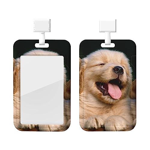 Golden Retriever Hunde Welpen Haustiere ID Badge Halter mit Lanyard Kunststoff ID Card Protector Namensschild Badge Holder mit Klarsichtfenster ID Karte Namensschild Halter für Krankenschwester Arzt von QQLADY