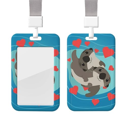 Niedlicher Otter-Ausweishalter mit Umhängeband, Kunststoff, Ausweisschutz, Namensschild-Halter mit transparentem Fenster, Ausweishalter für Krankenschwester, Arzt, Bürobedarf von QQLADY
